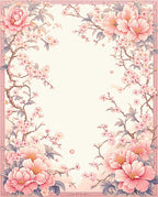Pastel Pink Peony Floral Branch Border Rug