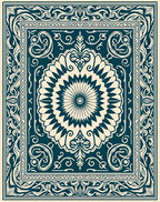 Ornate Teal Cream Mandala Pattern Rug