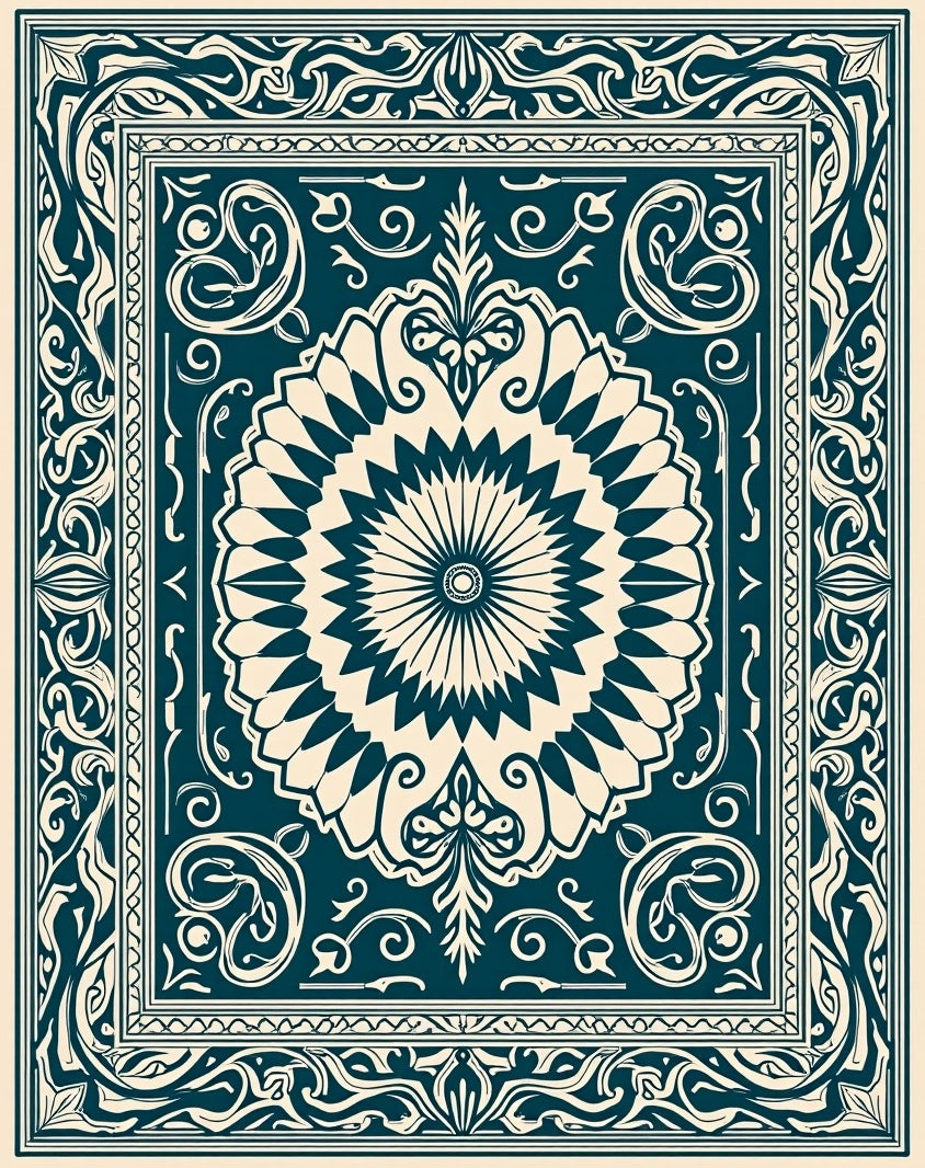 Ornate Teal Cream Mandala Pattern Rug