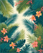 Tropical Leaf and Hibiscus Pattern Rug