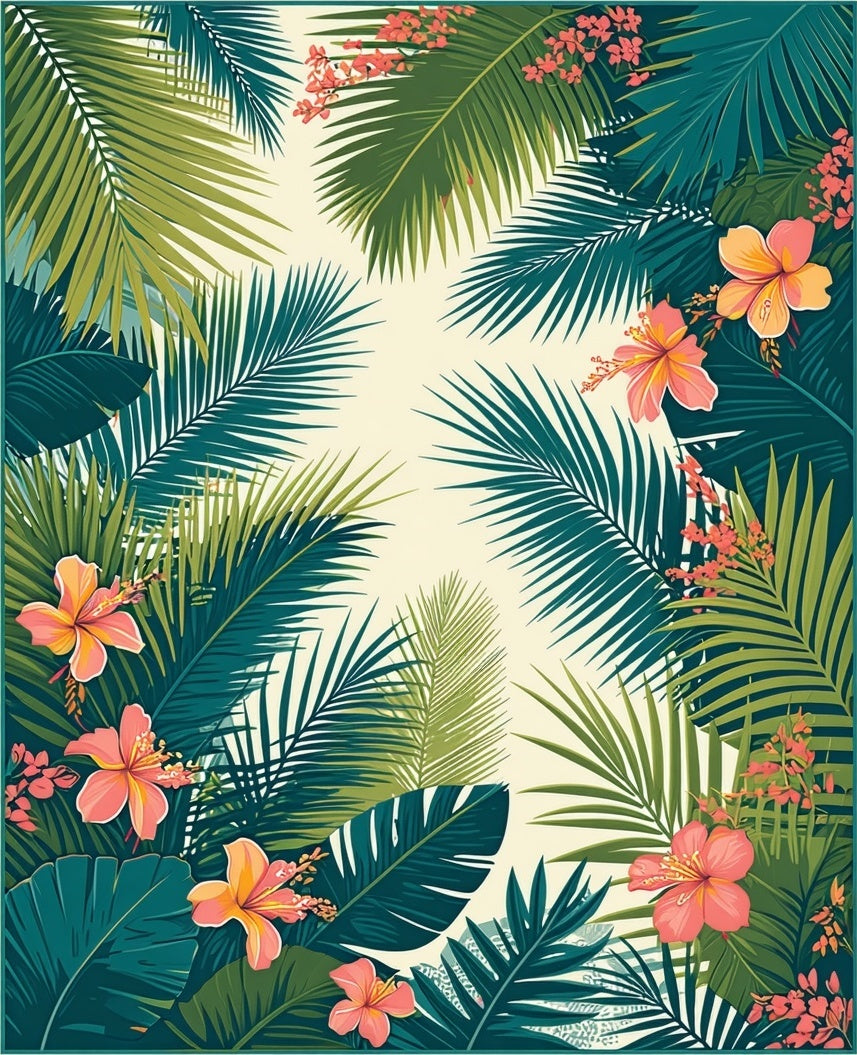 Tropical Leaf and Hibiscus Pattern Rug