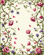 Vines With Pink Roses And Purple Blooms Rug