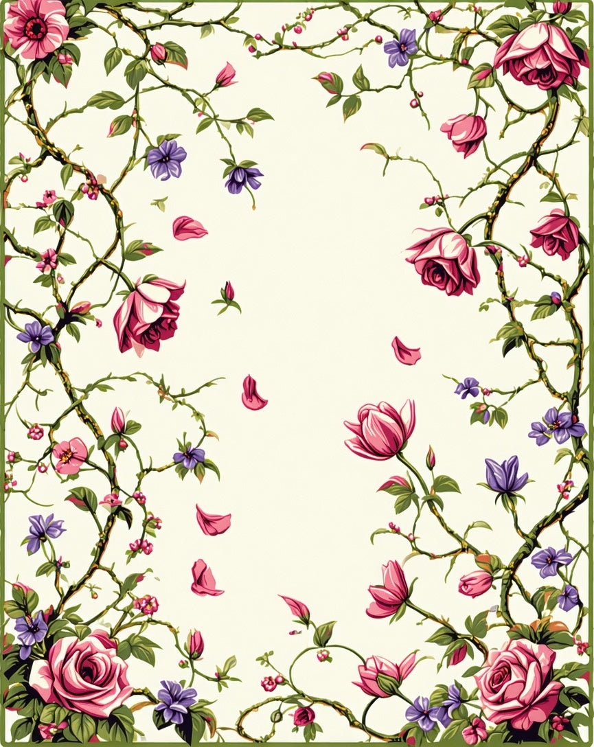 Vines With Pink Roses And Purple Blooms Rug