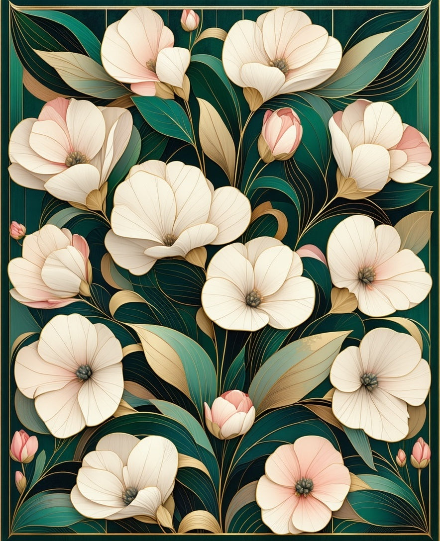 Elegant Floral And Leafy Art Nouveau Rug
