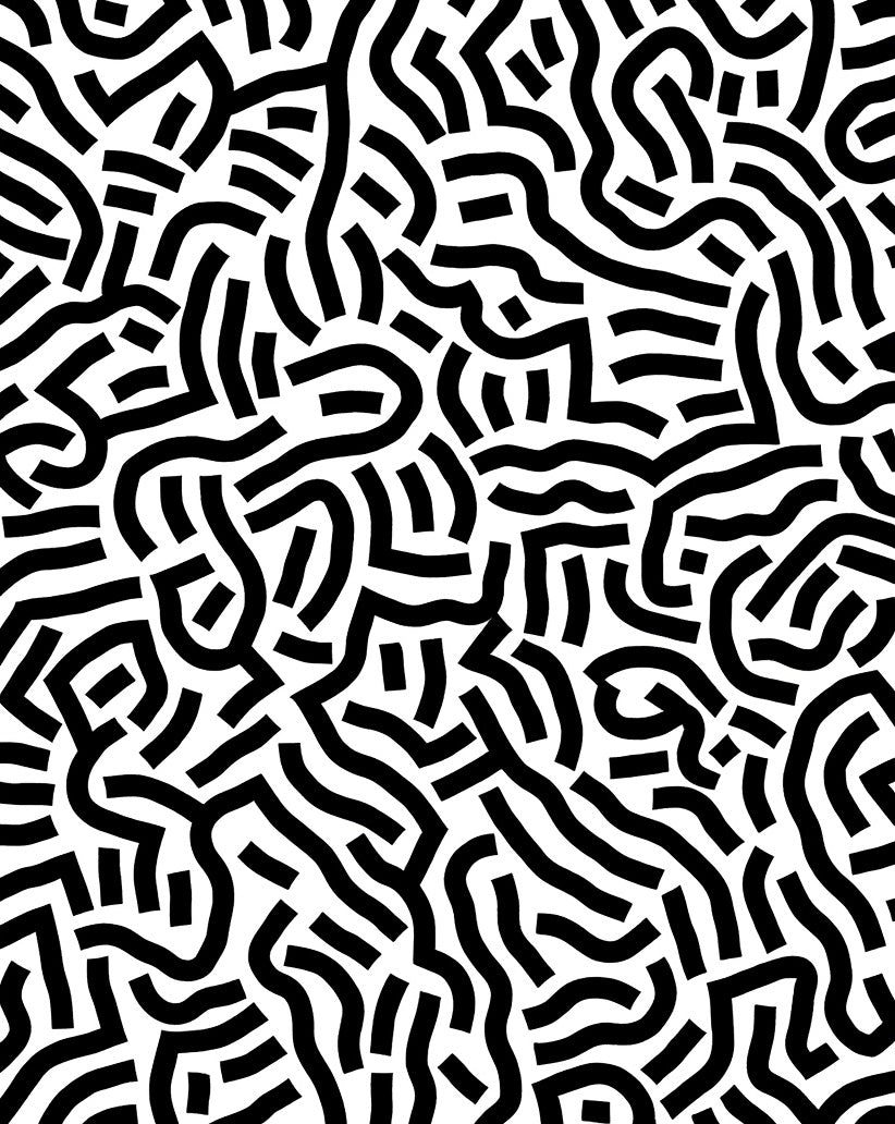 Abstract Black White Maze Pattern Rug