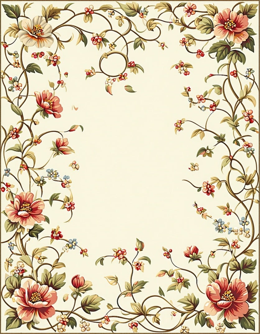 Ornate Floral Vine Pattern Rug