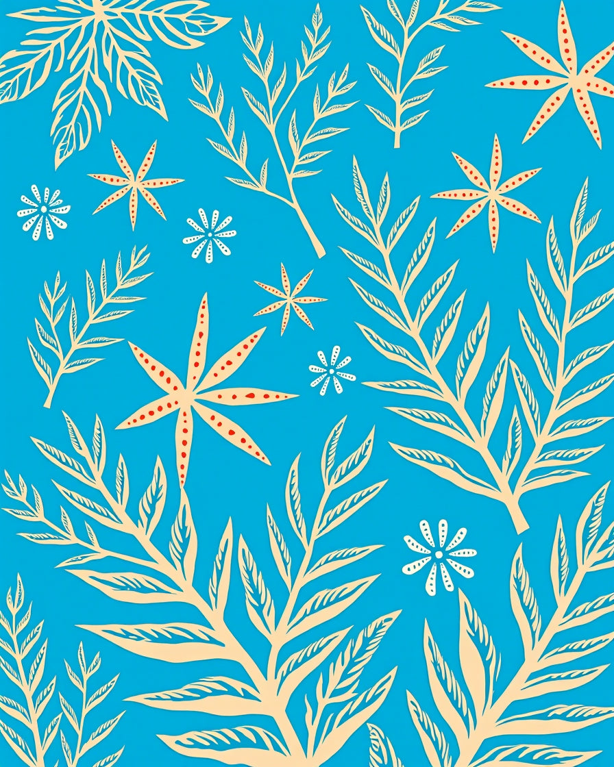 Coastal Leaf and Starburst Pattern Rug