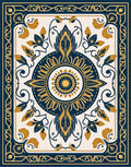 Dark Blue Floral Sun Ornate Rug