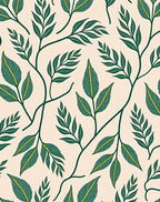 Deep Green Leafy Vine Pattern Rug