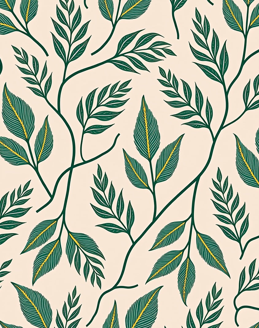 Deep Green Leafy Vine Pattern Rug