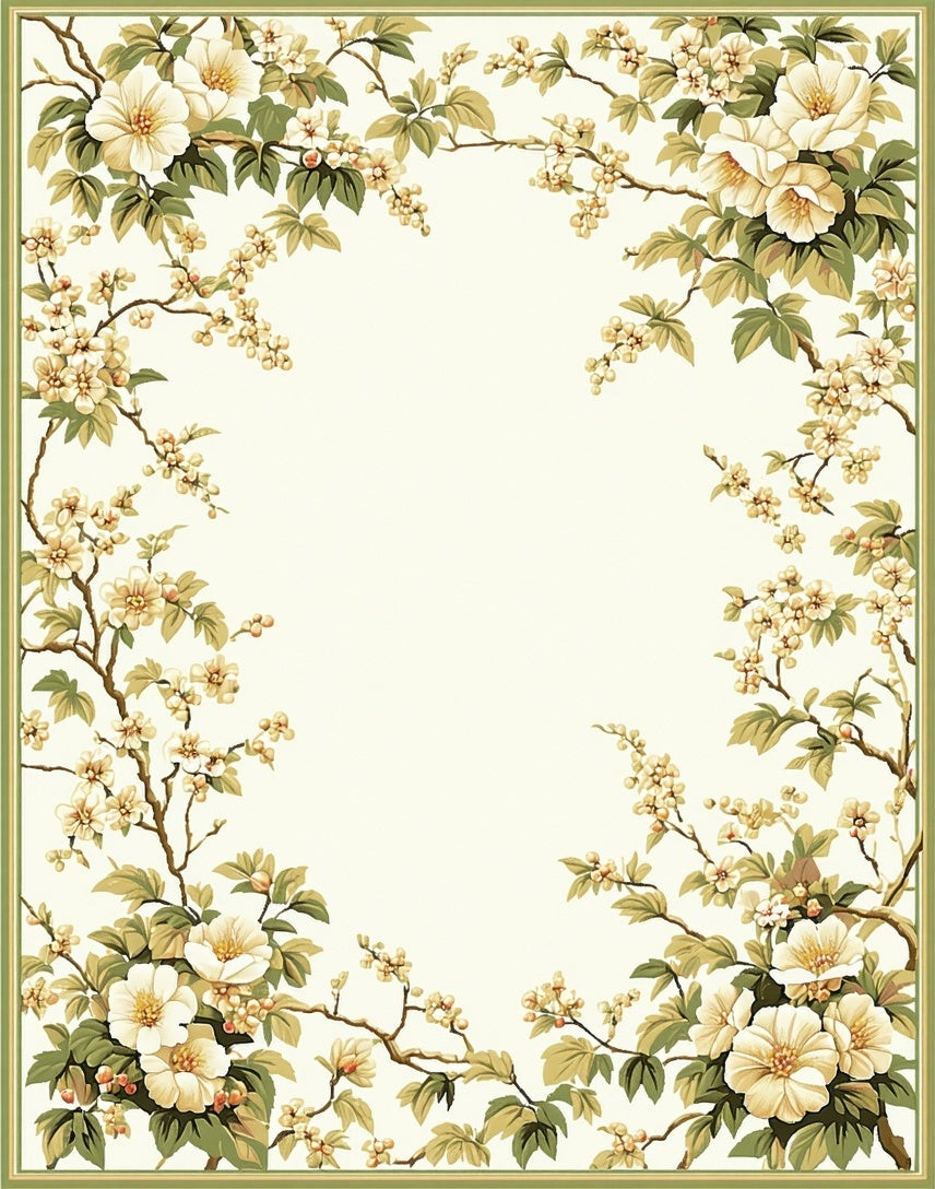 Cream Floral Branch Garden Pattern Rug