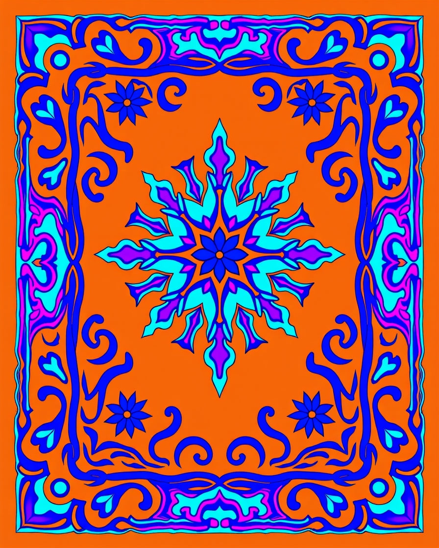 Vibrant Floral Mandala Border Pattern Rug