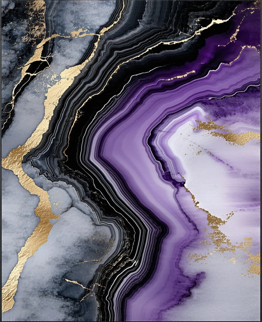 Purple Black Gold Agate Style Rug