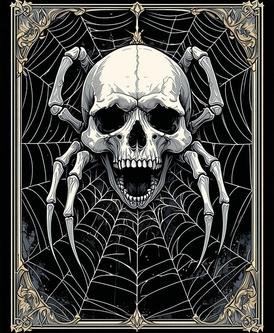 Macabre Skull Spider Web Design Rug