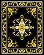 Ornate Black and Yellow Floral Scroll Rug