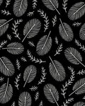 White Feather Scroll On Black Rug