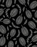 White Feather Scroll On Black Rug