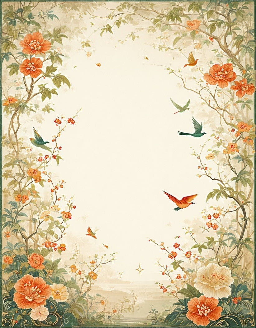 Whimsical Floral Birds Pattern Rug