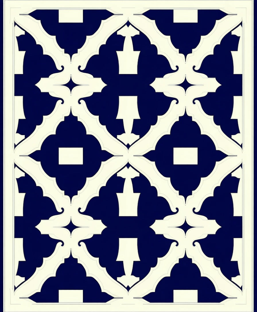 Navy Ivory Ornate Geometric Pattern Rug