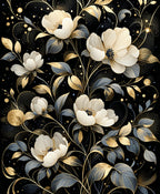Elegant Black Gold Floral Swirl Pattern Rug