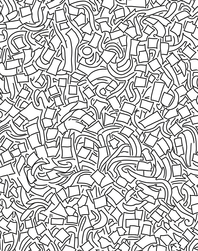 Abstract Scattered Square Line Art Rug
