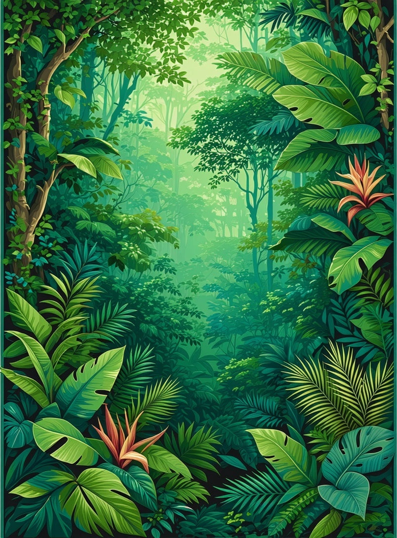Lush Jungle Leaf Floral Pattern Rug