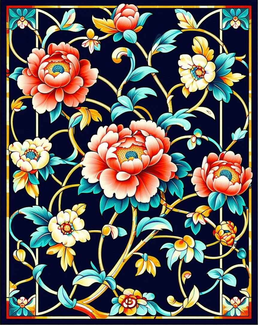 Vibrant Floral Art Nouveau Pattern Design Rug