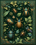 Green Emerald Beetle Botanical Print Rug