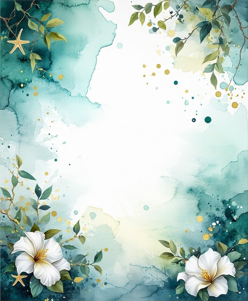 Coastal Watercolor Floral Botanical Design Rug