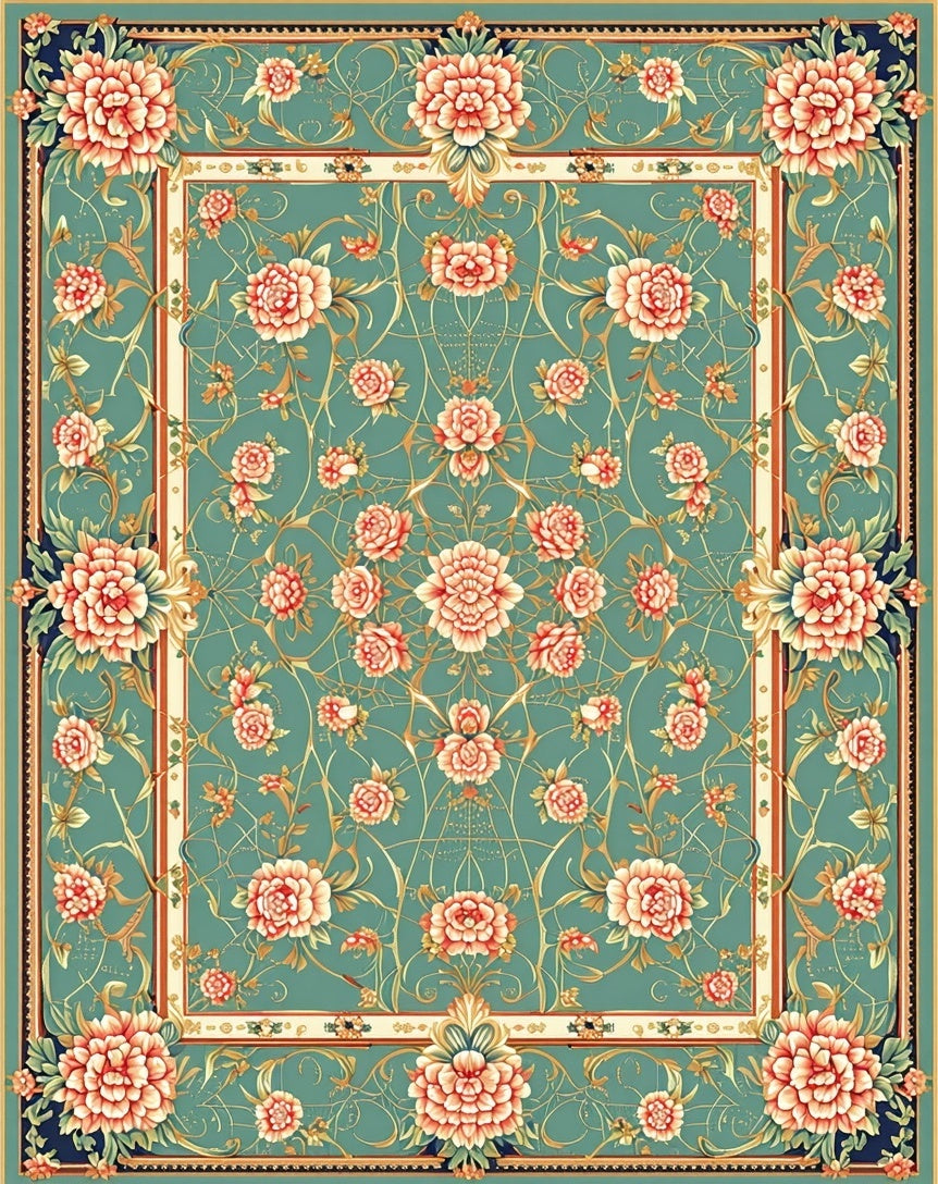 Jade Floral Vines Traditional Rug
