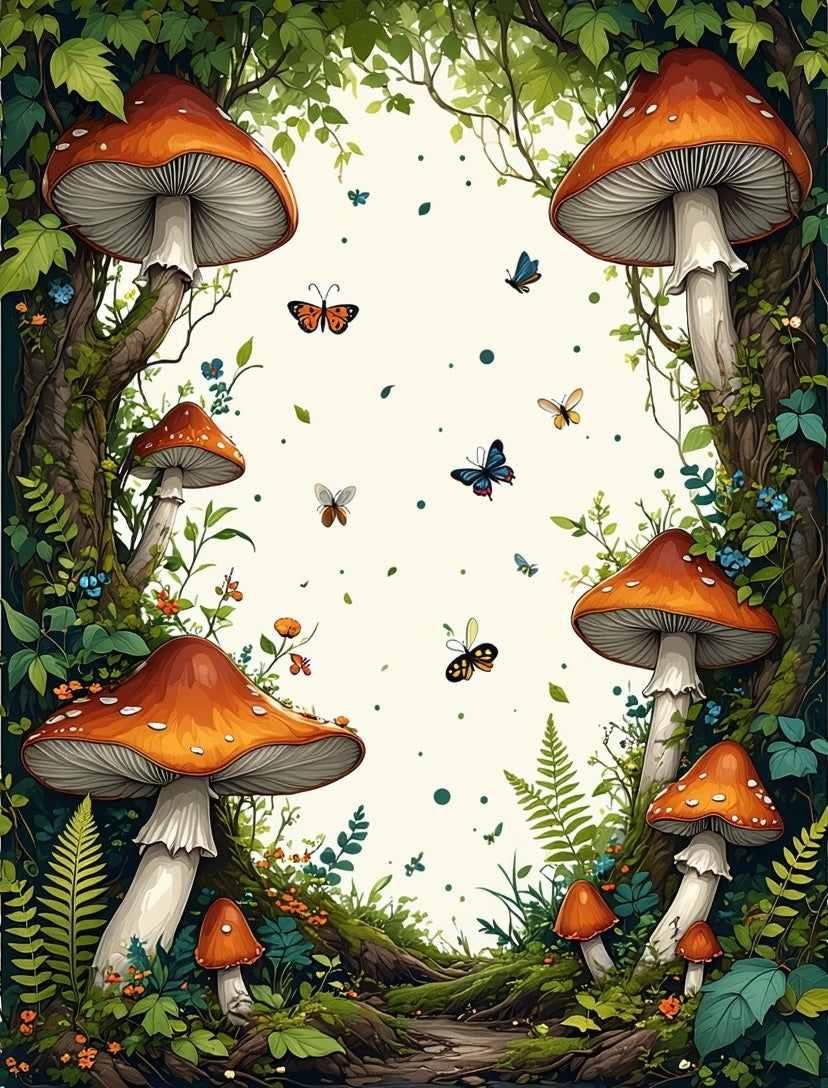 Enchanted Forest Mushroom Butterfly Pattern Rug