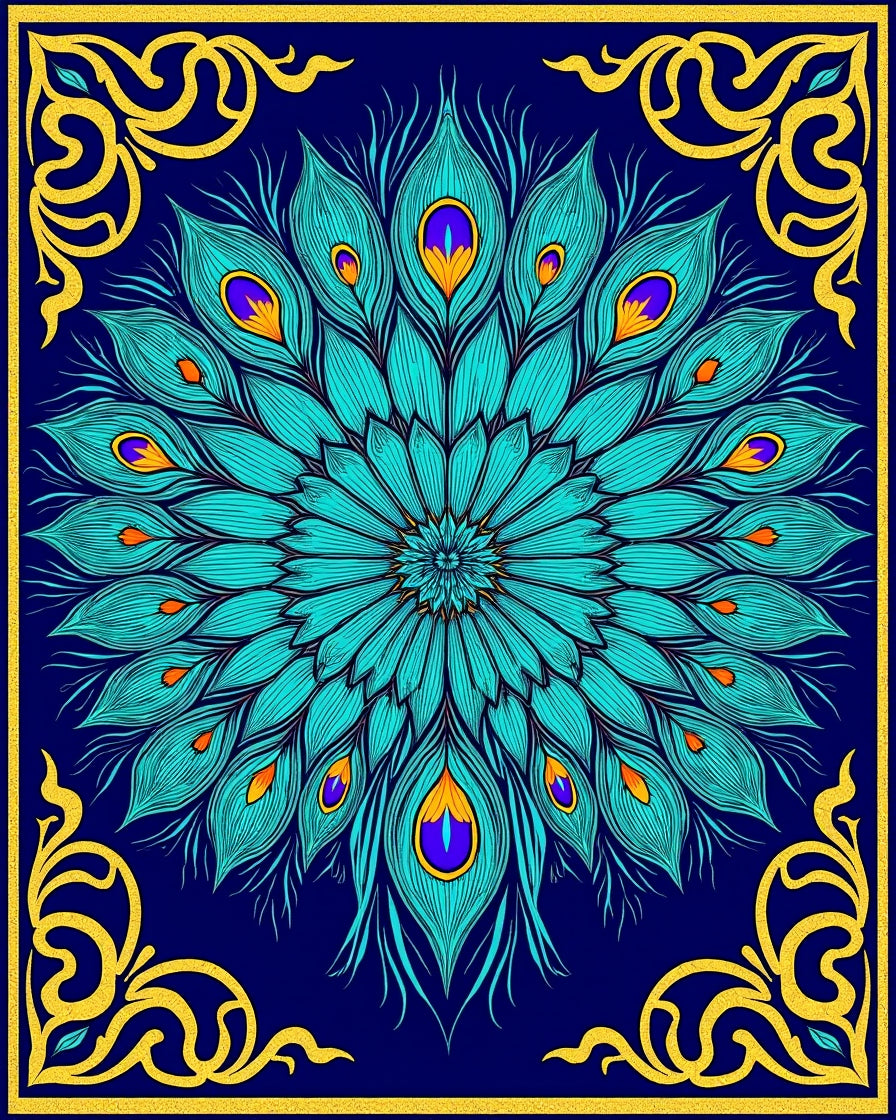 Turquoise Peacock Feather Mandala Rug