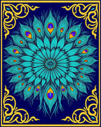 Turquoise Peacock Feather Mandala Rug