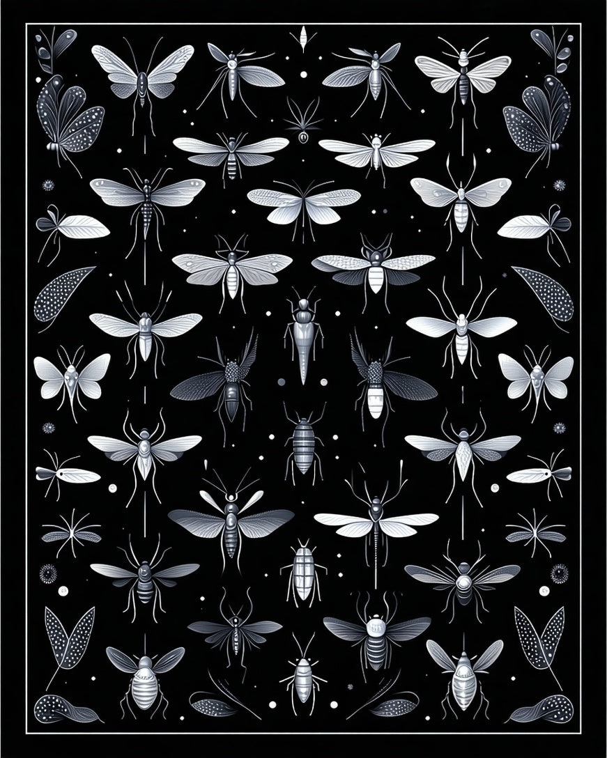 Insects Motif on Dark Background Rug
