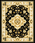 Black Gold Floral Classic Border Rug