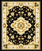Black Gold Floral Classic Border Rug