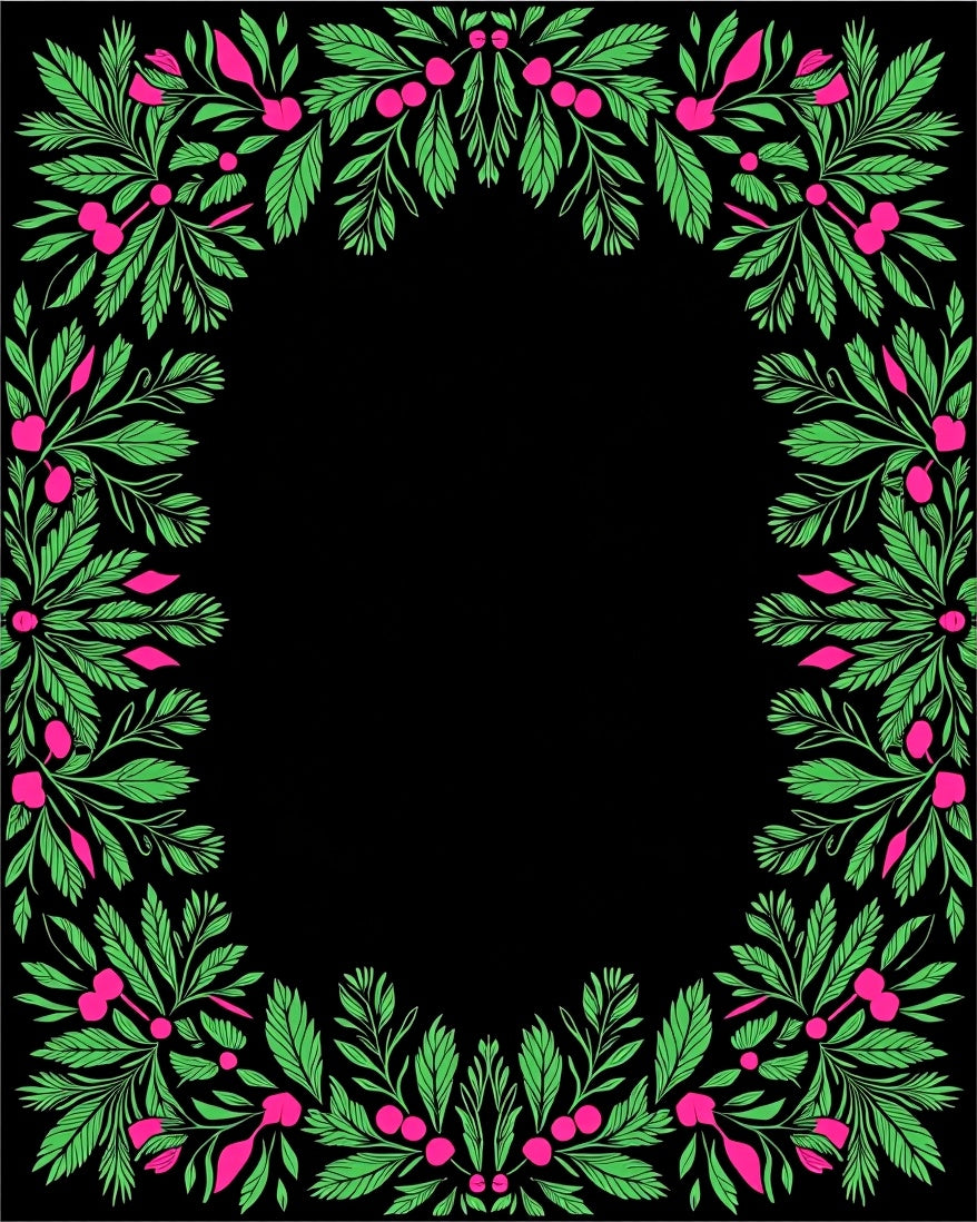 Vibrant Green Pink Berry Foliage Frame Rug