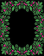 Vibrant Green Pink Berry Foliage Frame Rug