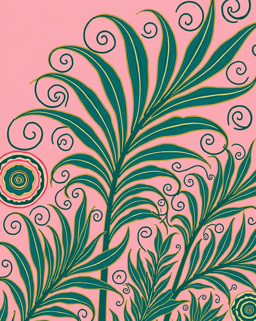 Tropical Palm Frond Swirls Rug