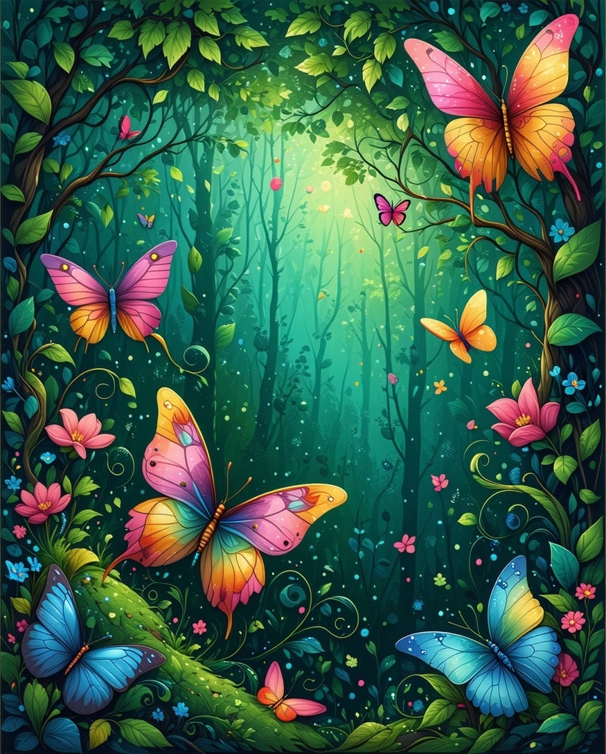 Whimsical Forest Butterfly Garden Design Rug