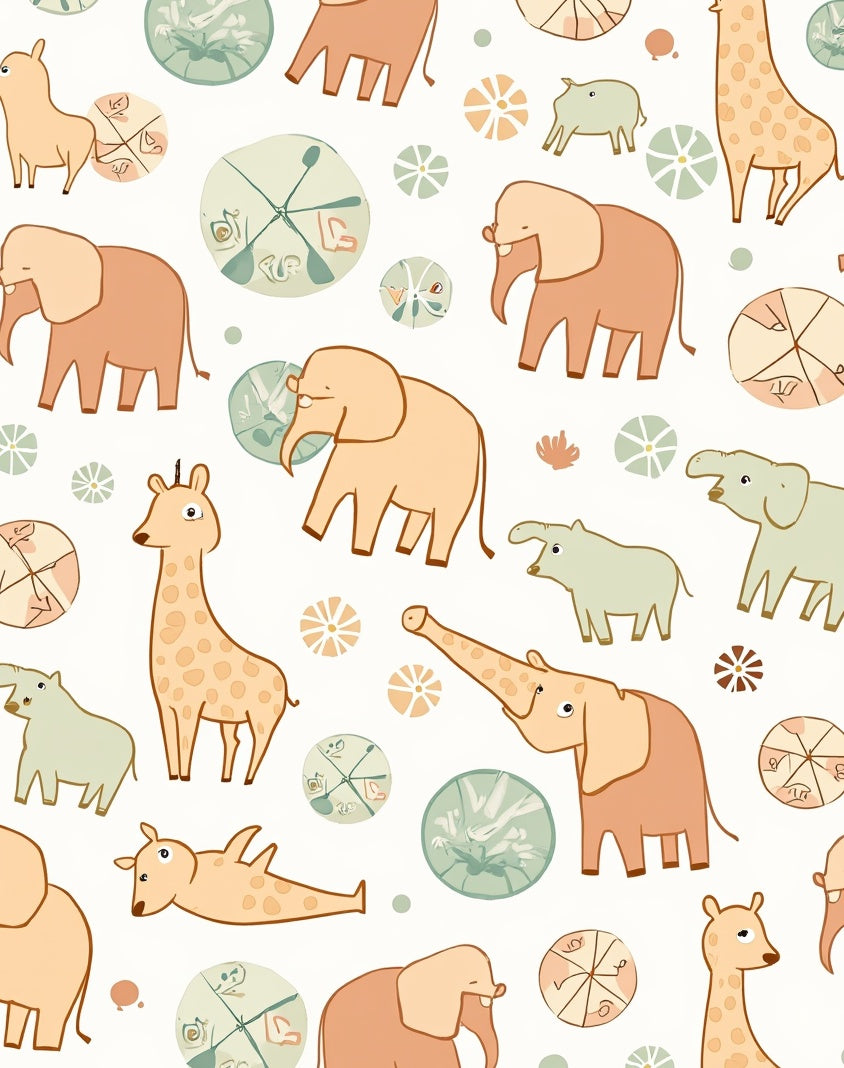 Cute Elephant Giraffe Safari Pattern Rug