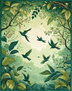 Lush Jungle Birds Artistic Scene Rug