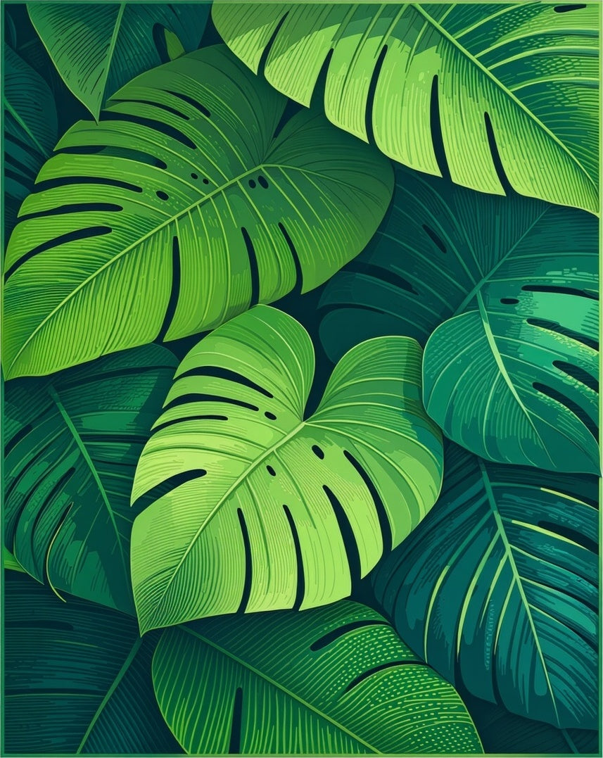 Tropical Green Leaf Pattern Rug