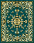 Ornate Teal Golden Floral Medallion Rug