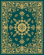 Ornate Teal Golden Floral Medallion Rug