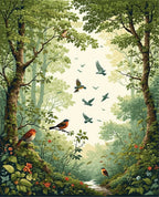 Forest Birds Nature Scene Rug