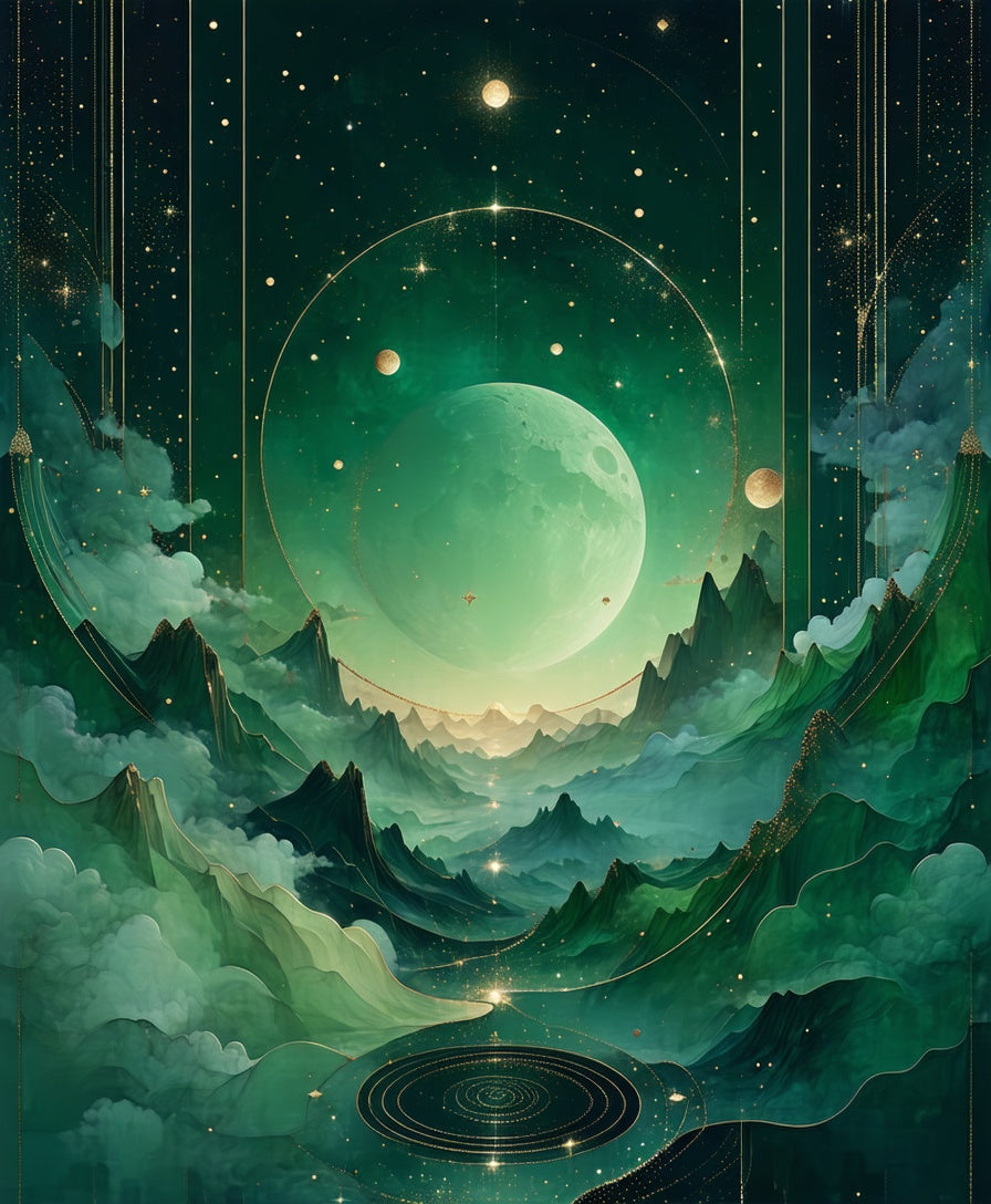Ethereal Green Cosmic Landscape Rug