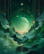 Ethereal Green Cosmic Landscape Rug