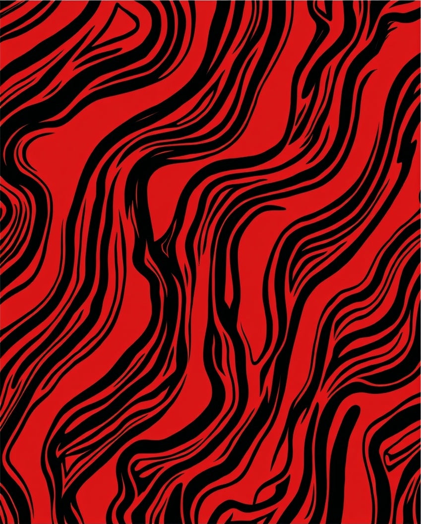 Bold Red Black Abstract Swirls Rug