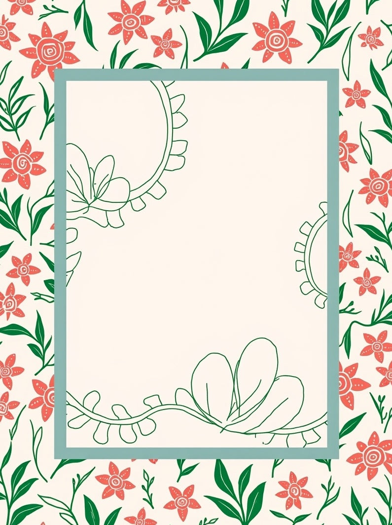 Coral Floral Vine Border Rug